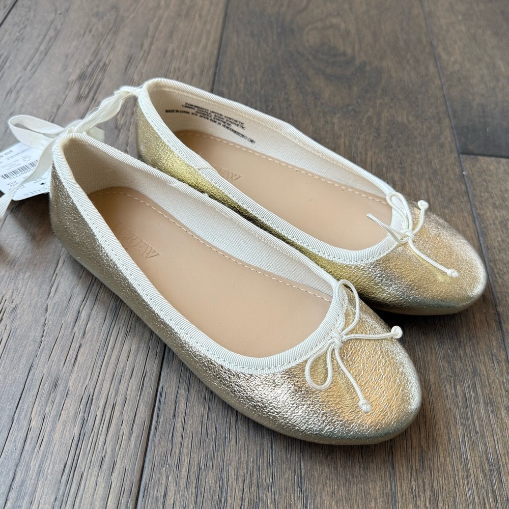 🆕Crewcuts Metallic Gold Ballet flats Kids Dress Shoes